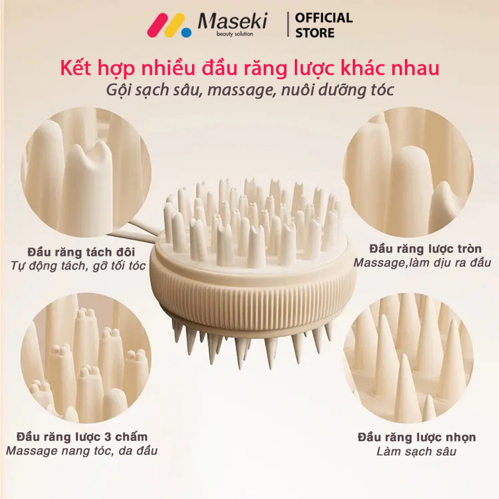 Lược gội đầu Silicon MASEKI Nhật Bản - Lược massage đầu, giảm gàu ngăn rụng tóc