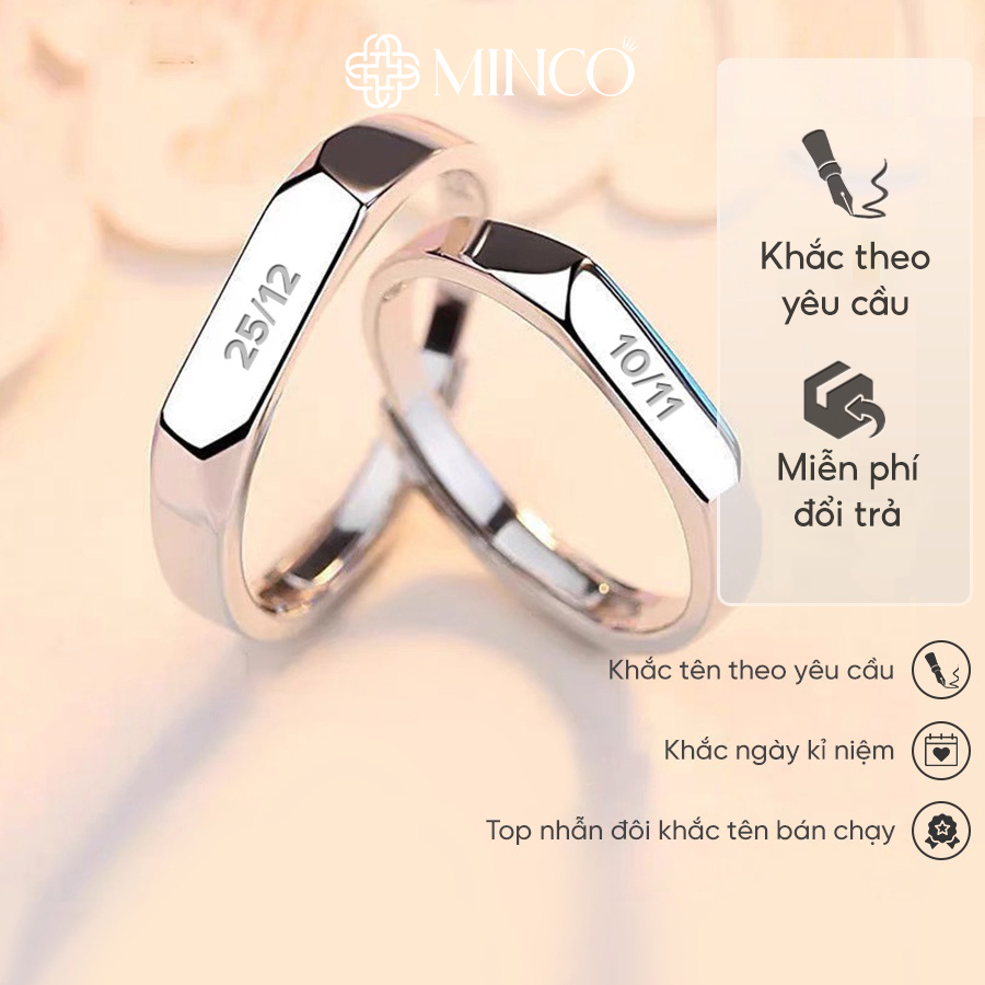 Nhẫn đôi Minco Accessories nhẫn cặp khắc tên theo yêu cầu basic trơn phong cách trẻ trung năng động freesize ND01