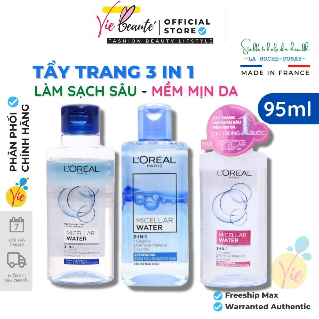 Nước tẩy trang L'Oreal Paris 3-in-1 cho mọi loại da - L'Oreal Micellar Water 95ml