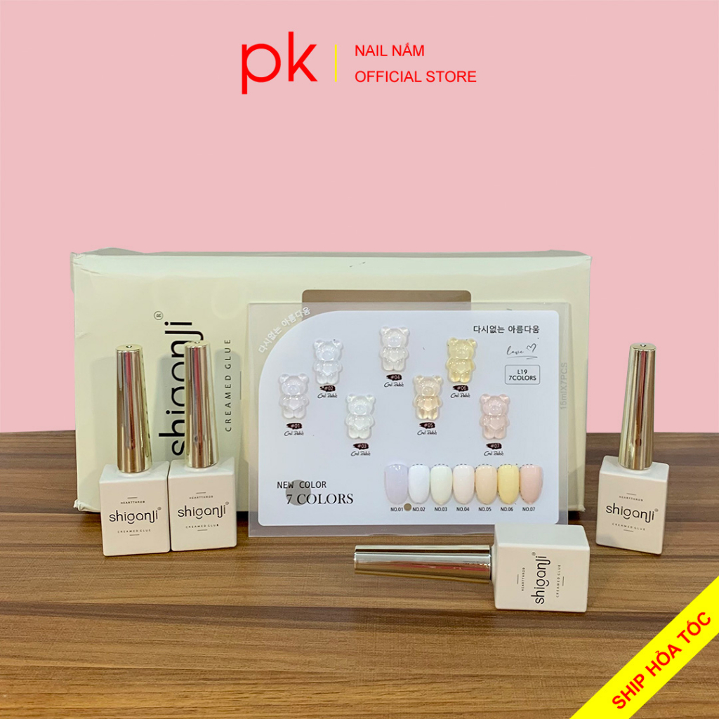 Set sơn gel 7 màu Trắng kem Shiganji tặng kèm bảng màu