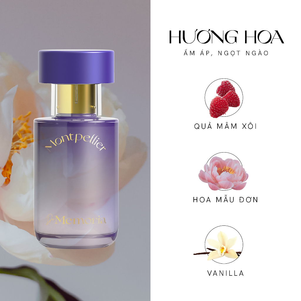Nước Hoa Nữ Thơm Lâu De Memoria Ngọt Ngào, Hương Hoa Ấm Áp  - Montpellier 05 BST Ký Ức Đầu Tiên