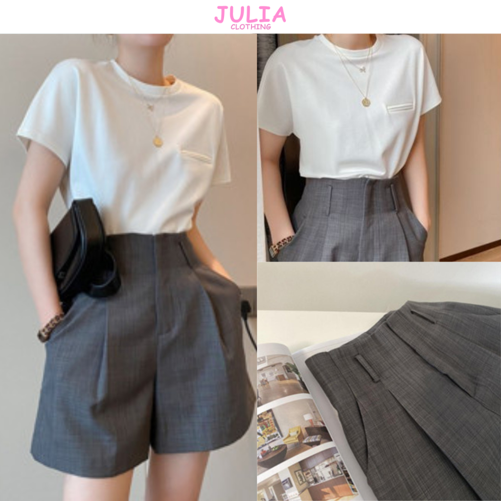 Set Quần Short Lưng Cao Ống Rộng Hàn Quốc Thanh Lịch