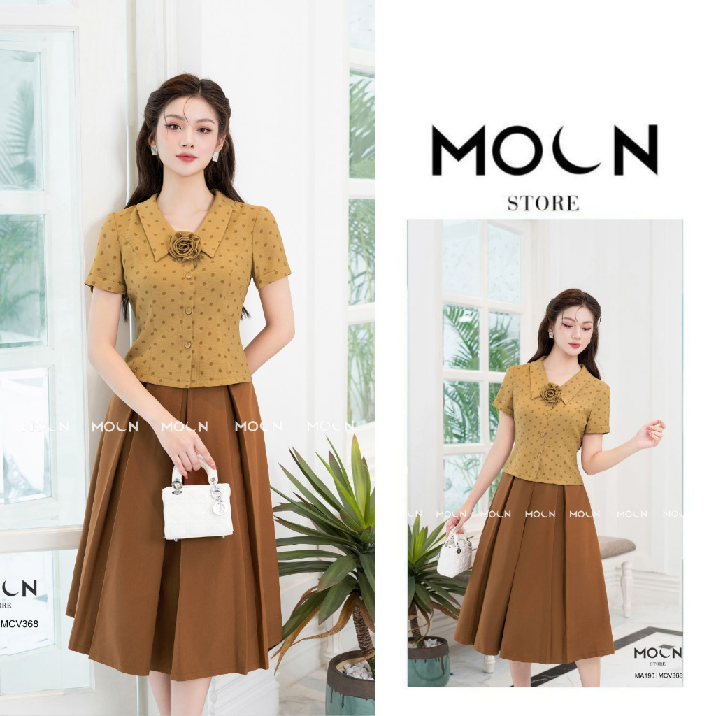 Áo chân váy công sở, áo dáng ngắn chất boil Hàn mix chân váy kaki dáng xếp ly dài basic MA190-MCV368 Moon