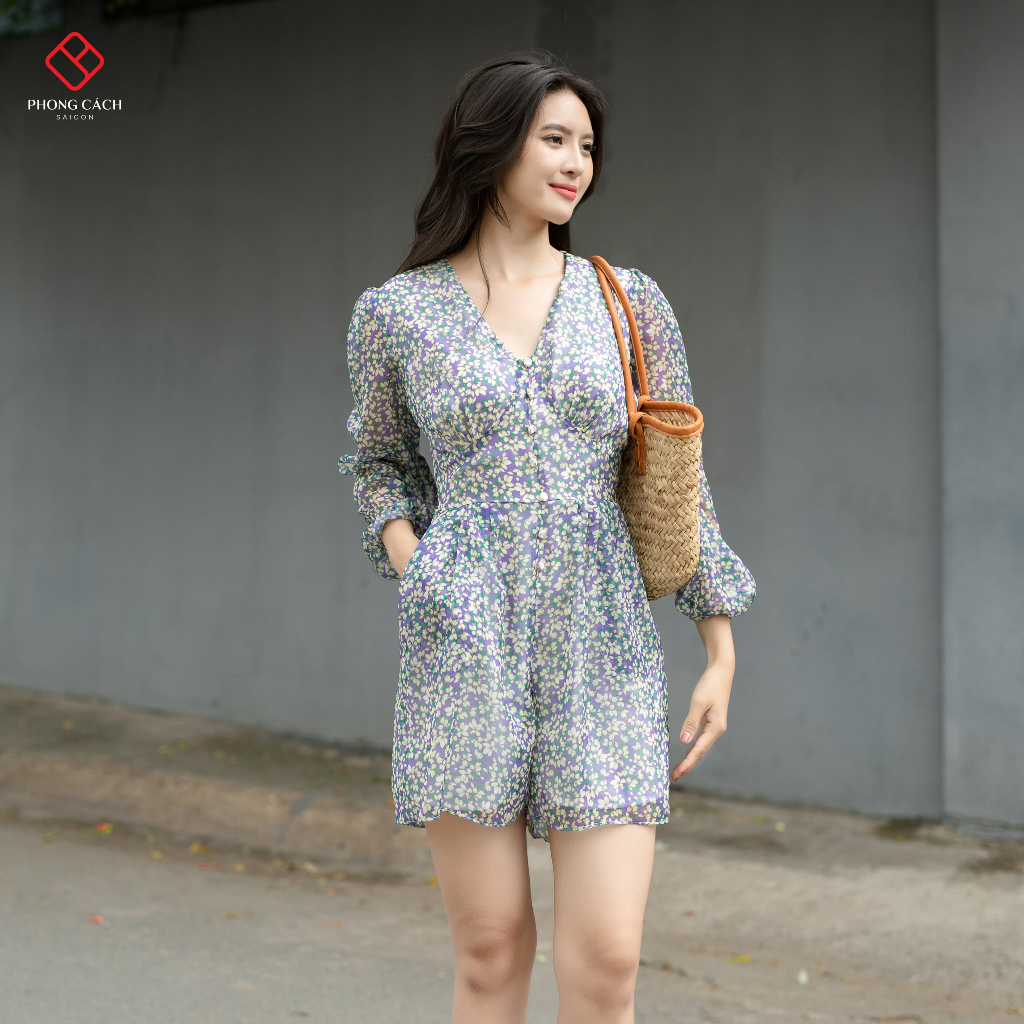 Jumpsuit ngắn họa tiết tay dài phối nút SJ1163 Phong Cách SAIGON | BigBuy360 - bigbuy360.vn