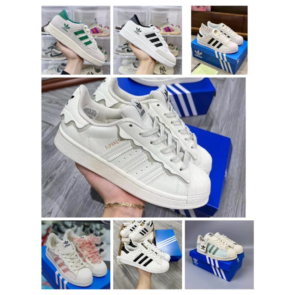 Giày thể thao nữ mẫu mới 2022 Adidas Superstar hồng, adidas sò xanh, das sò trắng 3 sọc dành cho nữ full box bill