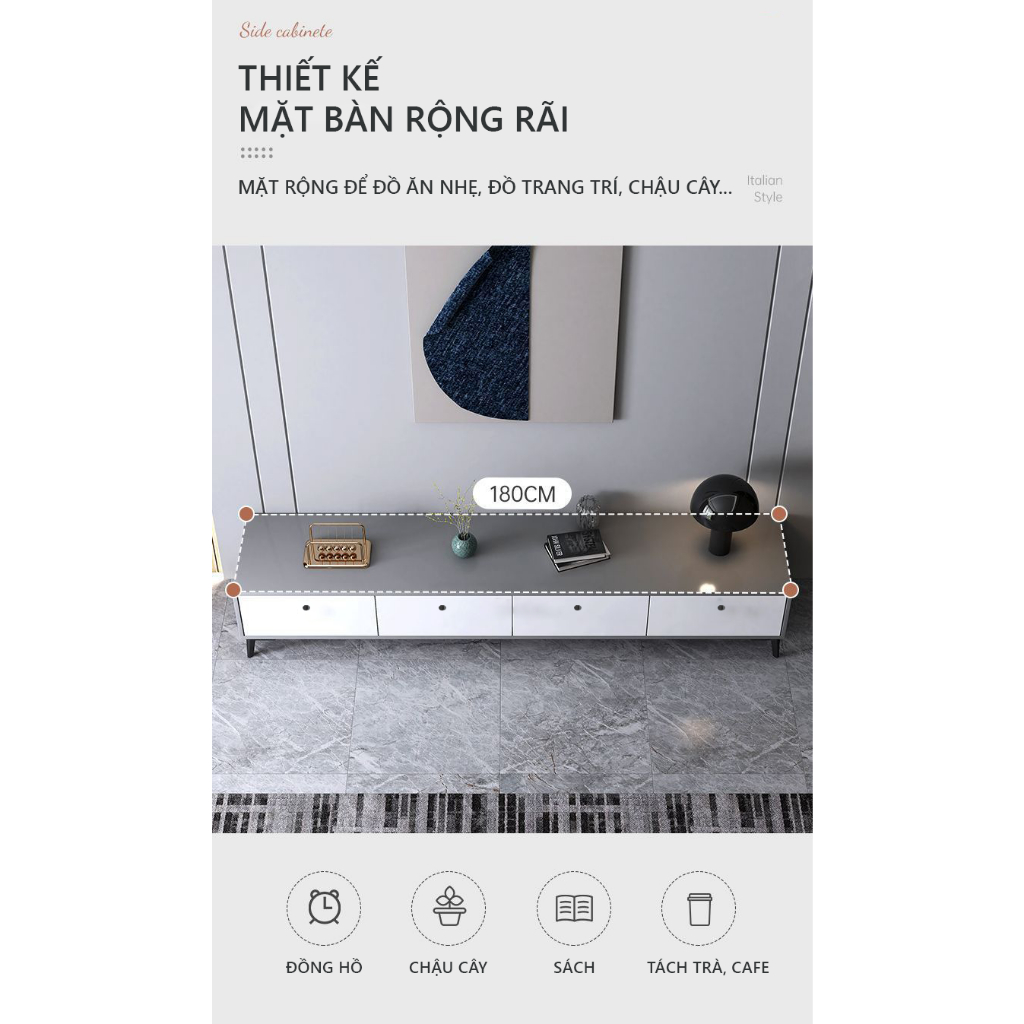 Kệ tivi gỗ để sàn, kệ tivi phòng khách 4 ngăn kéo 1.8m - GP288