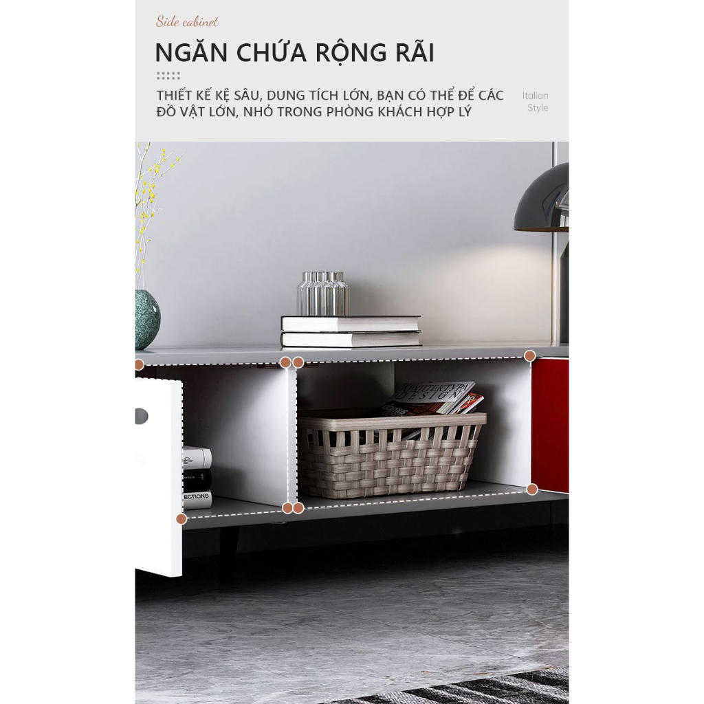 Kệ tivi gỗ để sàn, kệ tivi phòng khách 4 ngăn kéo 1.8m - GP288