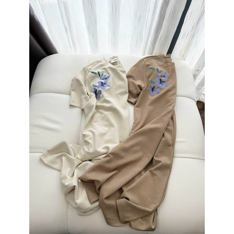 Đầm thun thêu hoa