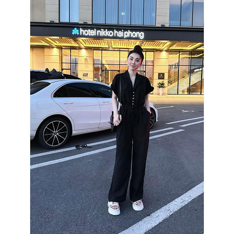 Jumpsuit Cổ Vest Dáng Dài Cộc Tay Dây Rút Eo Sang Chảnh JS0035 - Yamy888 | BigBuy360 - bigbuy360.vn