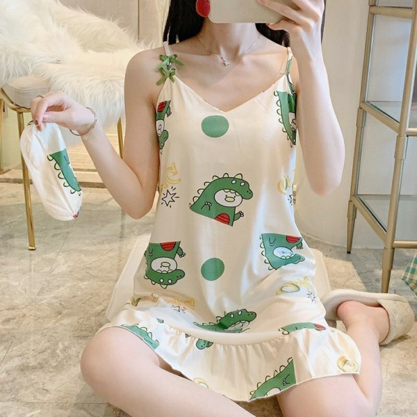 Váy ngủ hai dây sexy, đầm ngủ thun cotton hoạt hình mềm  không có đệm ngực dễ thương