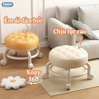  Ghế đẩu tròn xoay bệt có bánh xe đa năng xoay 360 độ đệm ghế da PU êm ái bền bỉ chống nước bám bẩn màu sắc sang trọng 