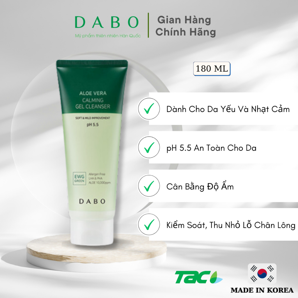 [ĐỘC QUYỀN] Sữa Rửa Mặt Dạng Gel DABO Lô Hội pH Thấp 5.5 150ml DABO Aloe Vera Calming Gel Cleanser