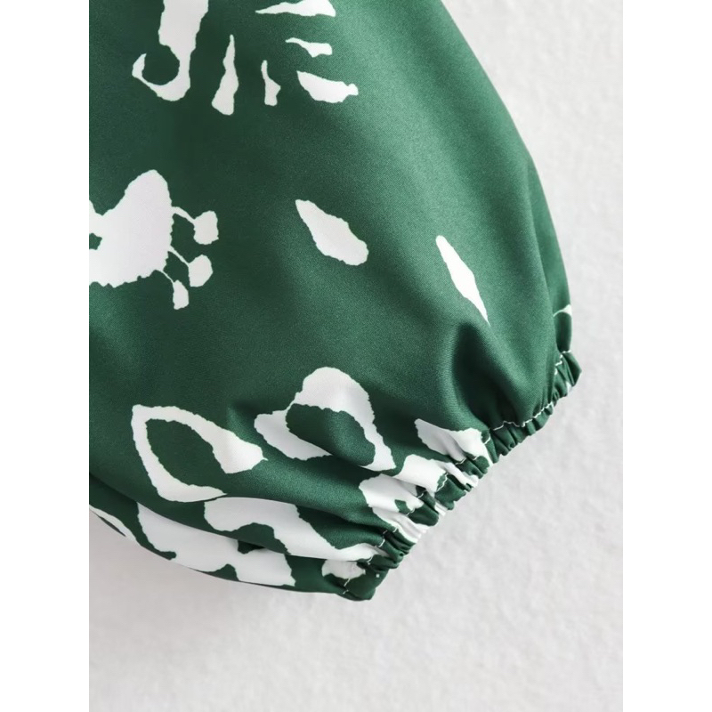 Đầm hoạ tiết zara xuất dư cổ V dáng babydoll cổ tay bo chun phong cách vintage