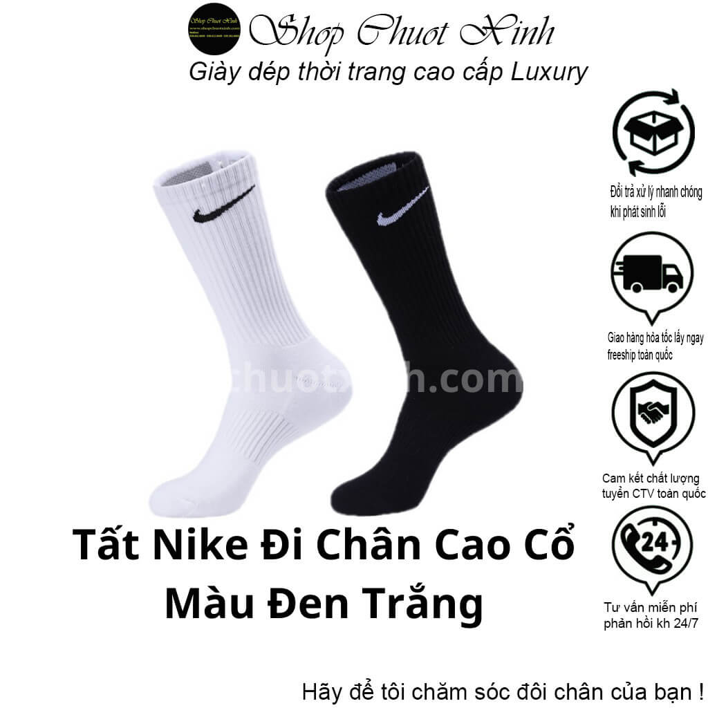Tất cao cổ chất liệu cotton hai màu đen trắng