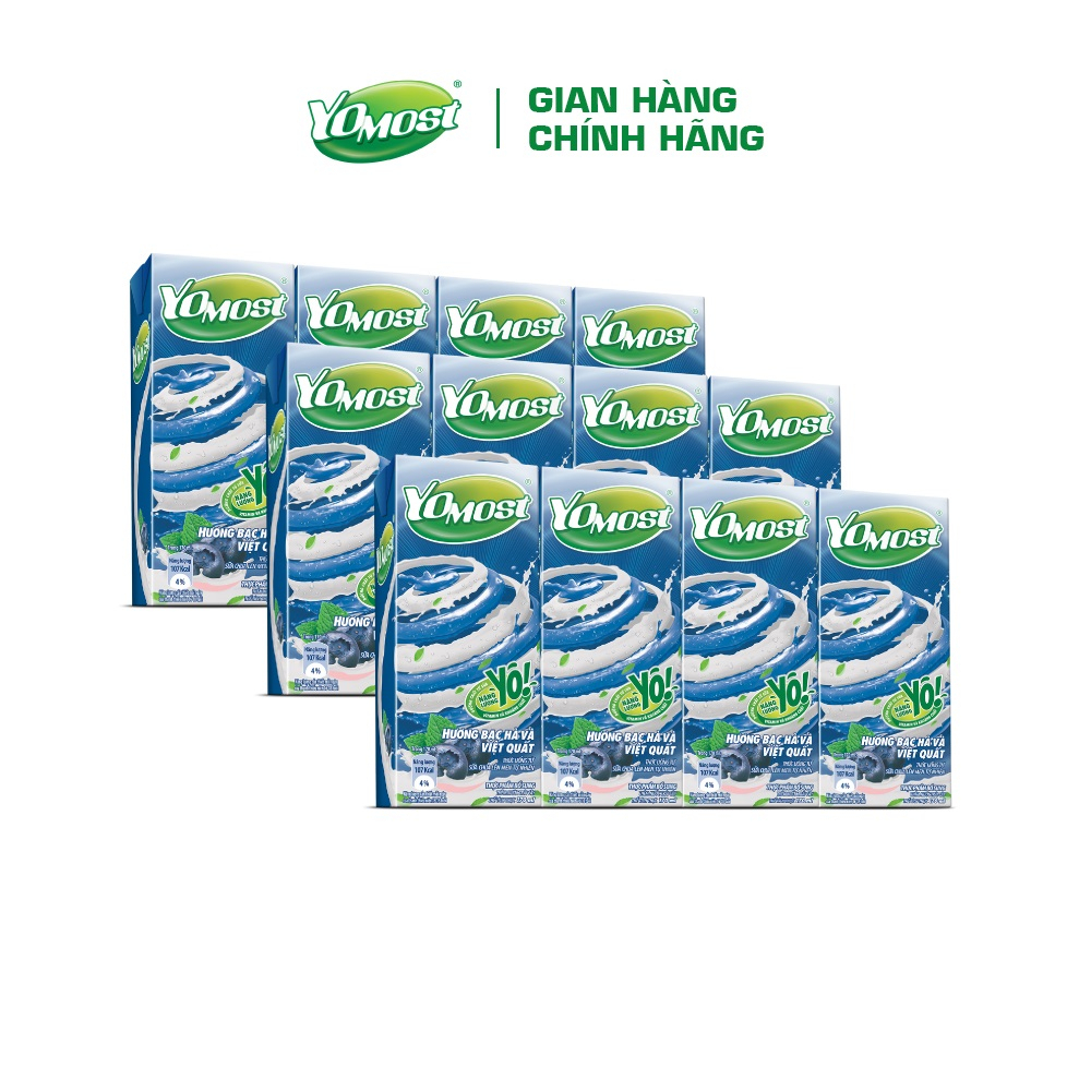 Combo 3 Lốc Sữa chua lên men tự nhiên Yomost bạc hà - việt quất 4x170ml/lốc