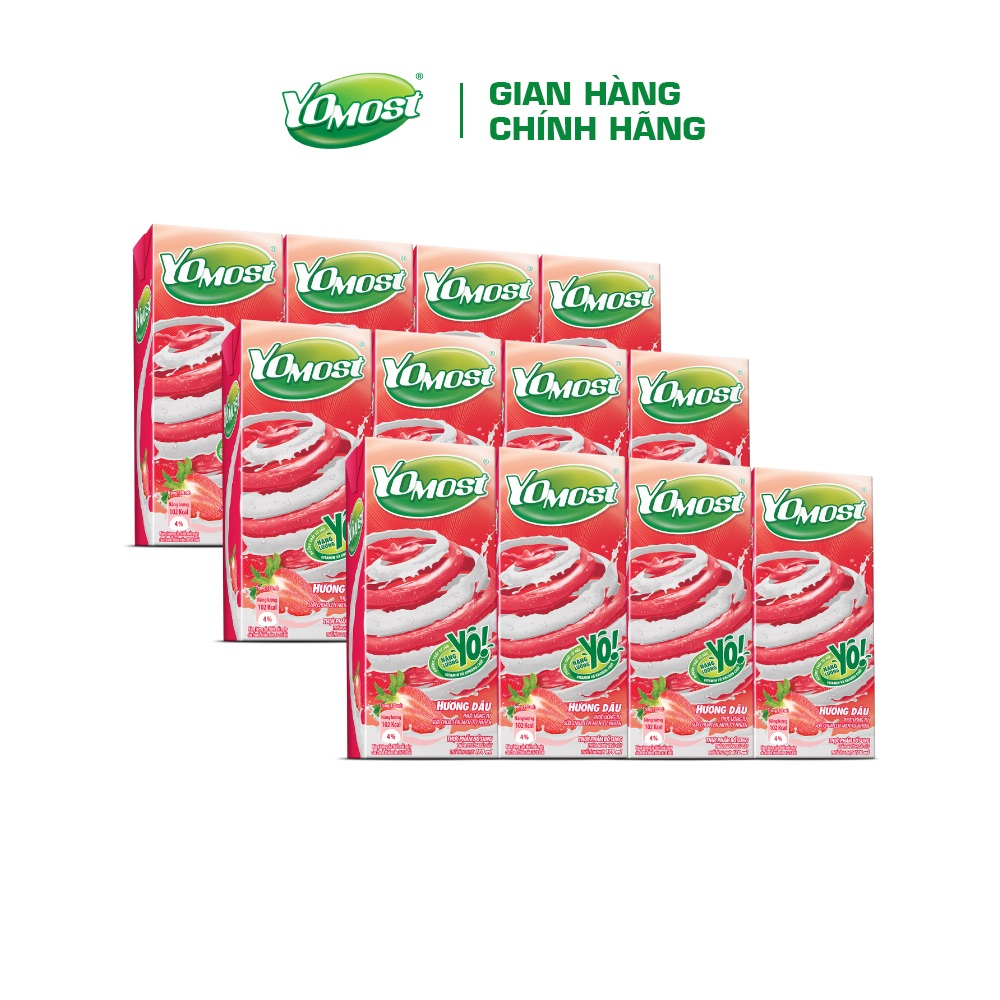 Combo 3 Lốc sữa chua lên men tự nhiên Yomost hương dâu 4x170ml/lốc