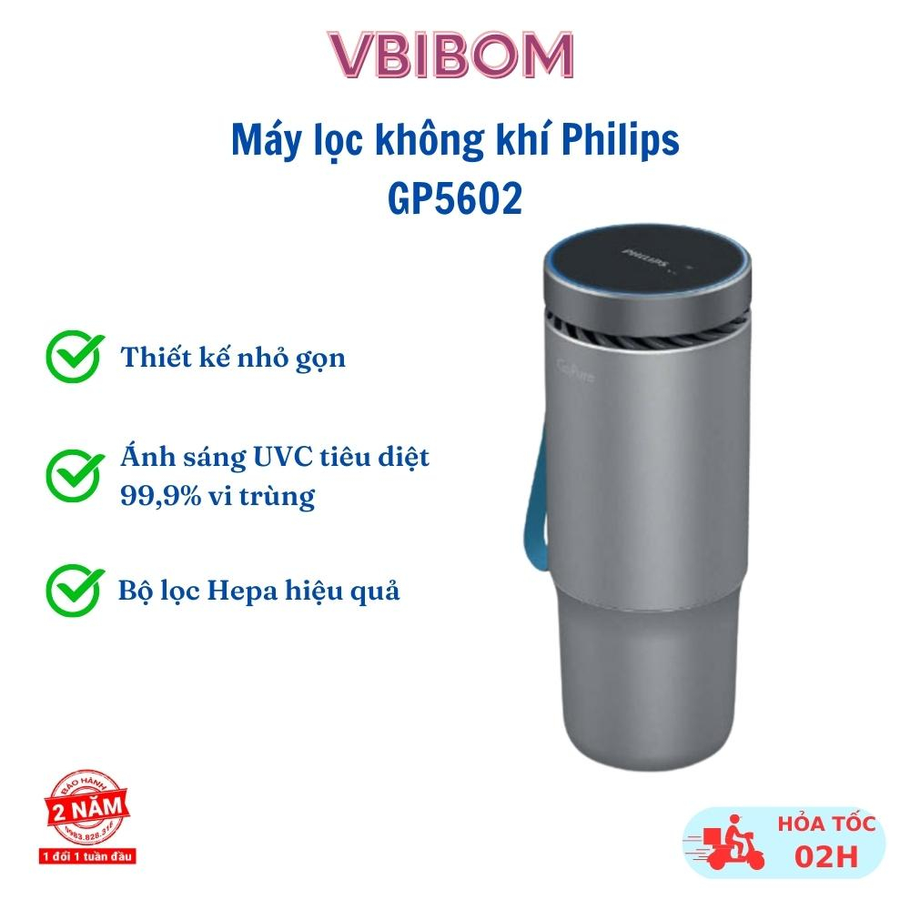 Máy lọc không khí khử mùi ô tô Philips GP5602 dạng cốc kháng khuẩn trên xe hơi cảnh báo đèn led cảm ứng - vibibom