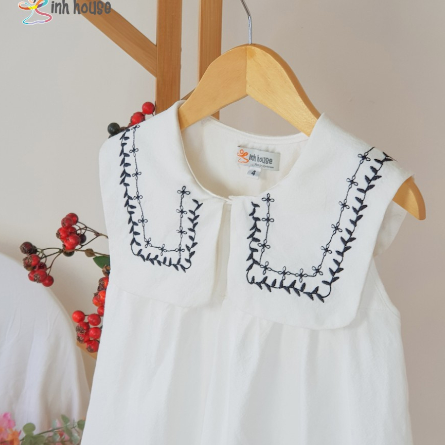V008 Váy Đầm Cotton Xinh House Cổ Thủy Thủ Màu Trắng Kem Cho Bé Gái