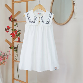 V008 Váy Đầm Cotton Xinh House Cổ Thủy Thủ Màu Trắng Kem Cho Bé Gái (1 - 11 Tuổi)