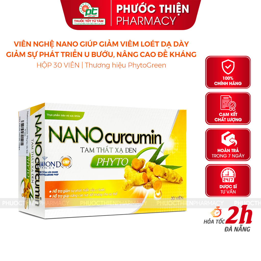 Viên uống tinh bột nghệ Nano Curcumin Tam Thất Xạ Đen Phyto 30 Viên - Hỗ trợ viêm loét dạ dày, tăng đề kháng