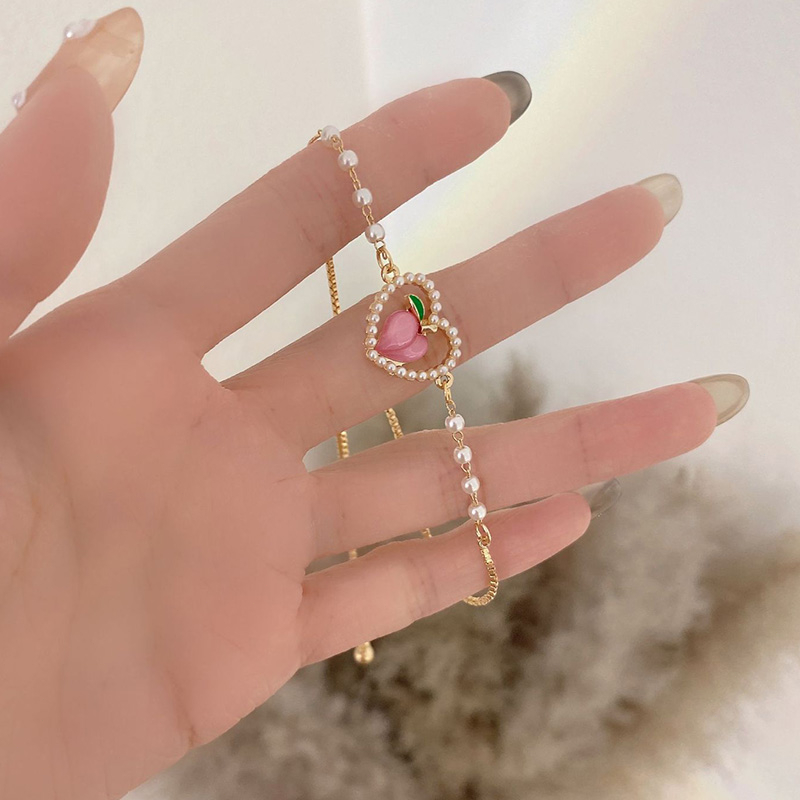Beautycoco🍊Vòng đeo tay Ngọc Trai Hình Trái Tim Phong Cách Mới 2023,Vòng Tay Hình quả đào Đính Ngọc Trai
