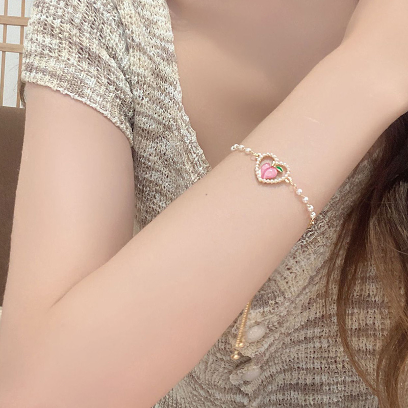Beautycoco🍊Vòng đeo tay Ngọc Trai Hình Trái Tim Phong Cách Mới 2023,Vòng Tay Hình quả đào Đính Ngọc Trai