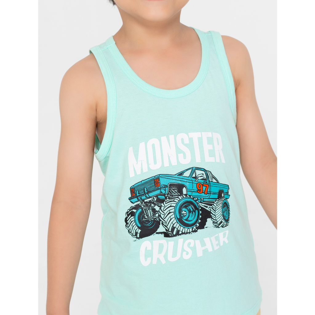 Áo ba lỗ bé trai CANIFA áo sát nách chất liệu cotton cổ tròn in hình năng động 2TA22S002