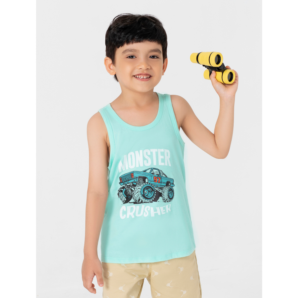 Áo ba lỗ bé trai CANIFA áo sát nách chất liệu cotton cổ tròn in hình năng động 2TA22S002