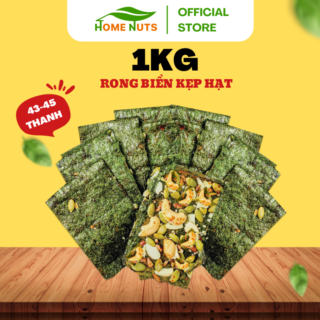 1KG thanh rong biển kẹp hạt dinh dưỡng, hạt điều, hạnh nhân lát, bí xanh, gạo lứt, không chiên qua dầu, 43-45 thanh bánh
