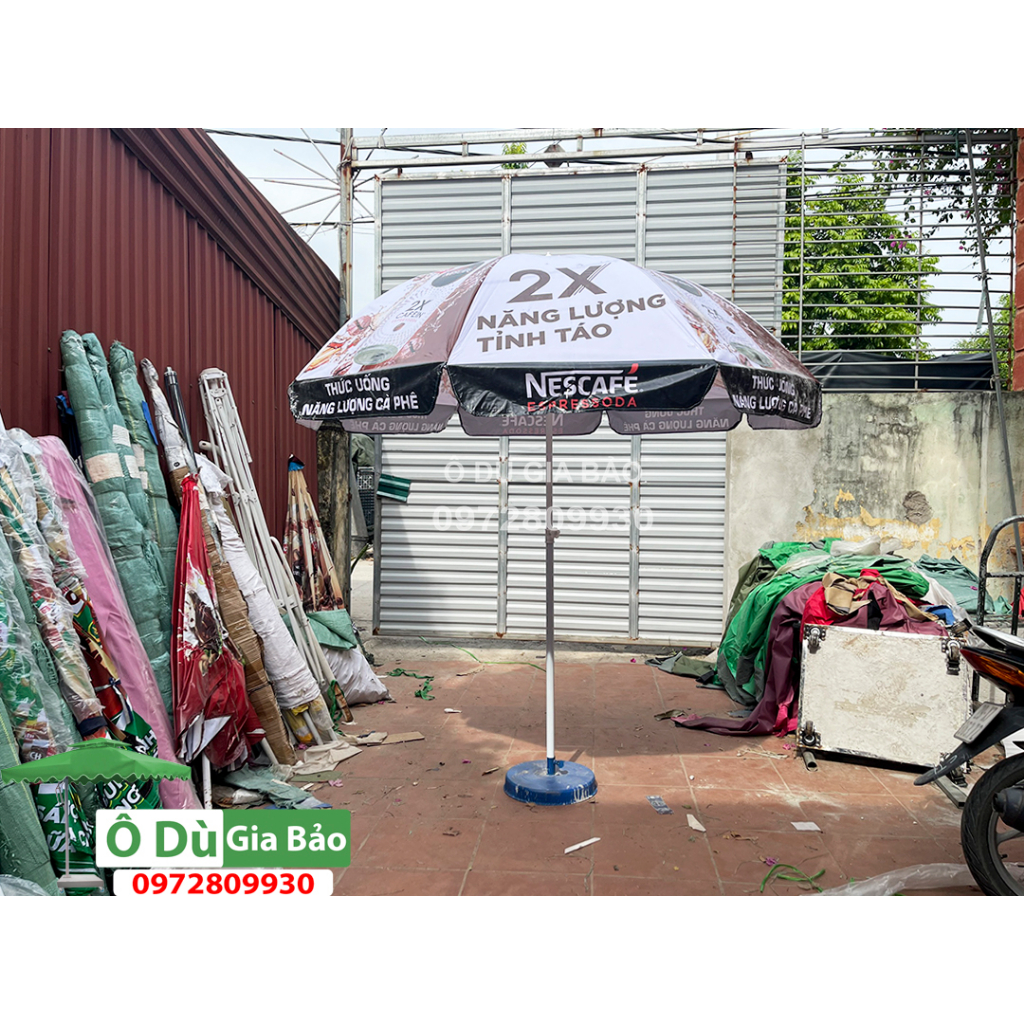 Ô dù quảng cáo 2m4 màu đen trắng cafe loại mới(Sản phẩm chưa bao gồm chân đế 15kg)