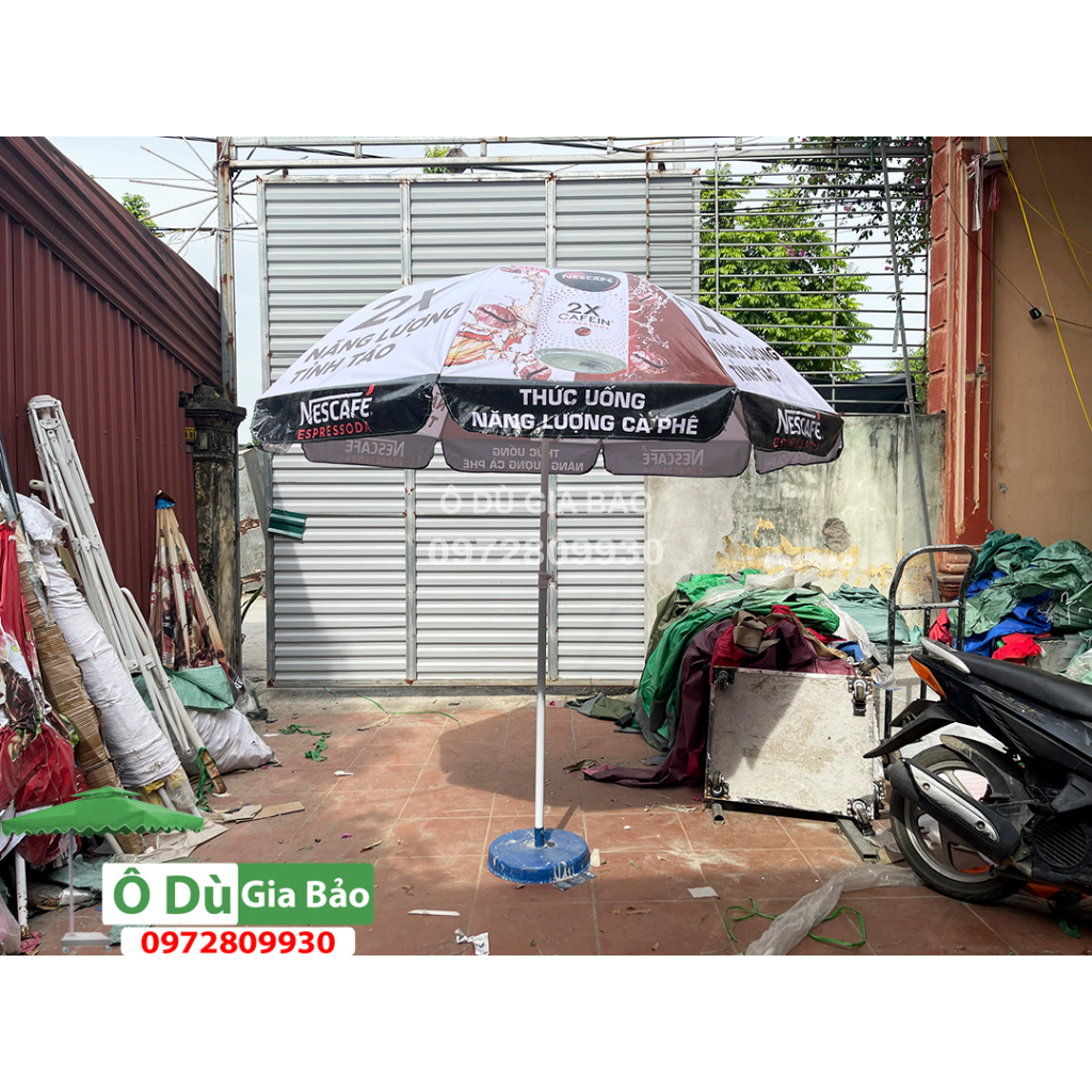 Ô dù quảng cáo 2m4 màu đen trắng cafe loại mới(Sản phẩm chưa bao gồm chân đế 15kg)