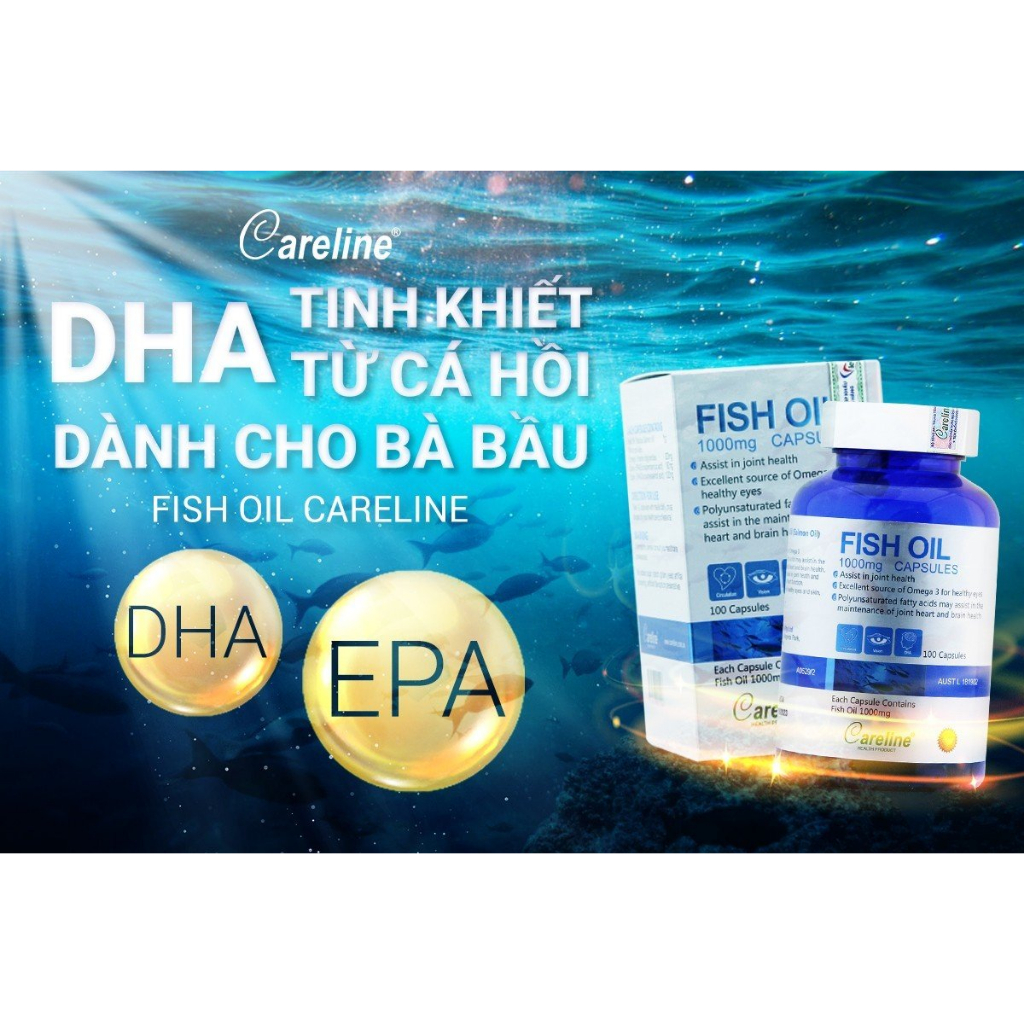 DHA cho bà bầu - Viên Uống Careline Fish Oil Bổ Sung DHA & EPA Tinh Khiết Chiết Xuất Từ Cá Hồi