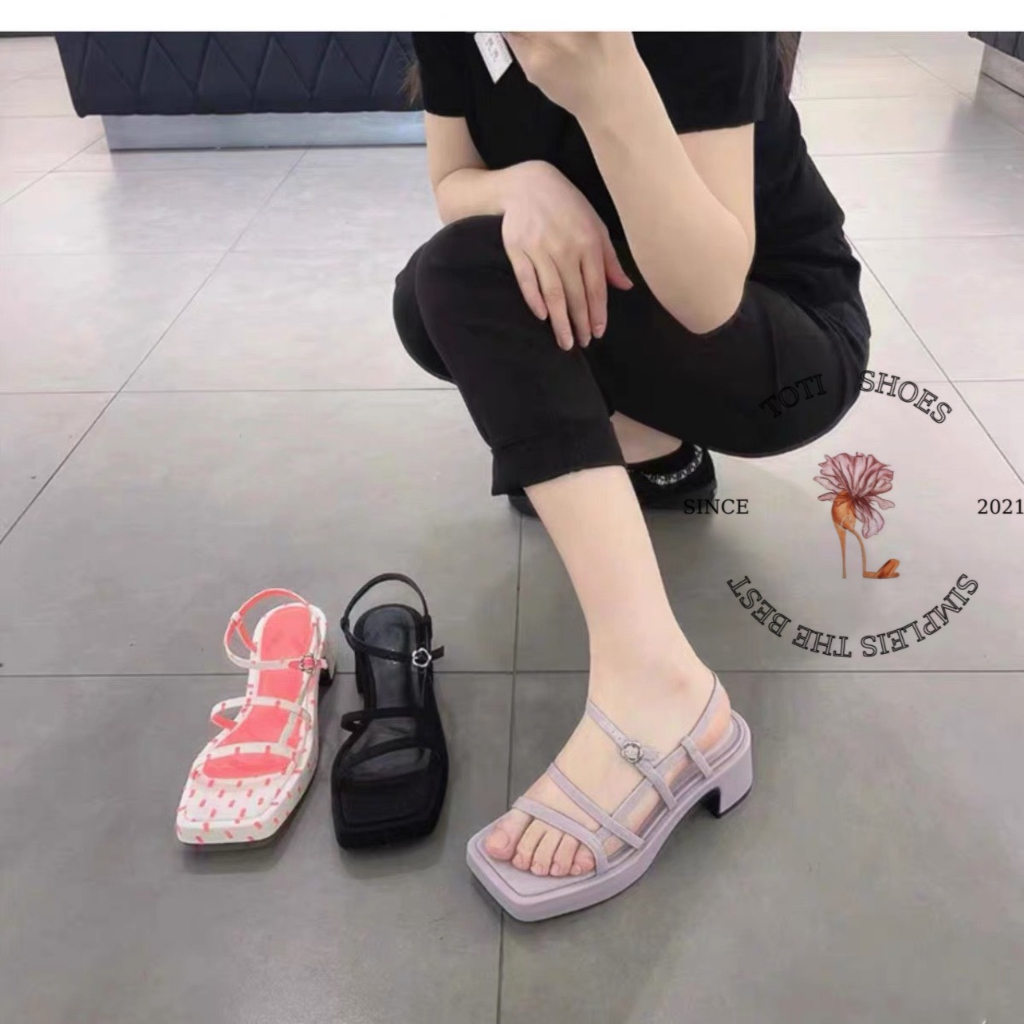 SANDAL CAO GÓT TOTIIE STORE - GIÀY THỜI TRANG QUAI NGANG MẢNH - GUỐC NỮ ĐÚP MŨI VUÔNG S2307060