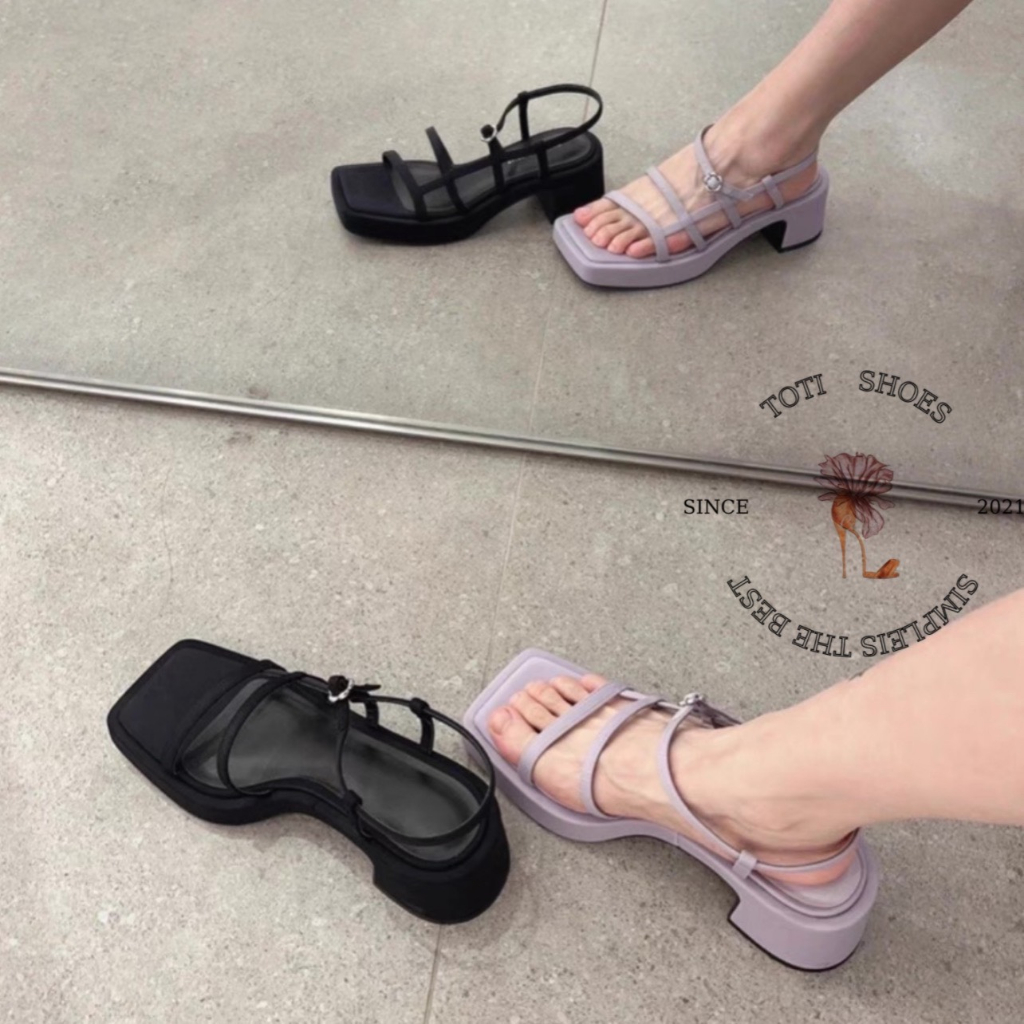 SANDAL CAO GÓT TOTIIE STORE - GIÀY THỜI TRANG QUAI NGANG MẢNH - GUỐC NỮ ĐÚP MŨI VUÔNG S2307060