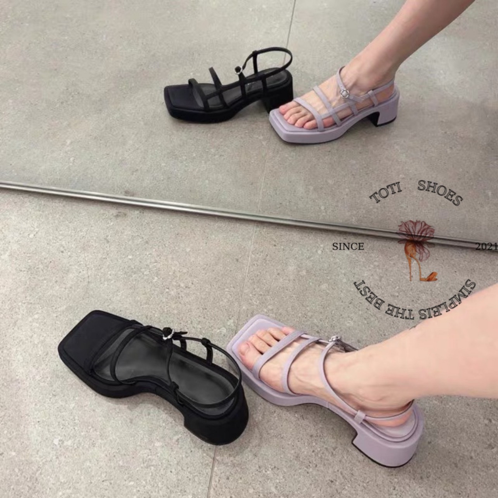 SANDAL CAO GÓT TOTIIE STORE - GIÀY THỜI TRANG QUAI NGANG MẢNH - GUỐC NỮ ĐÚP MŨI VUÔNG S2307060
