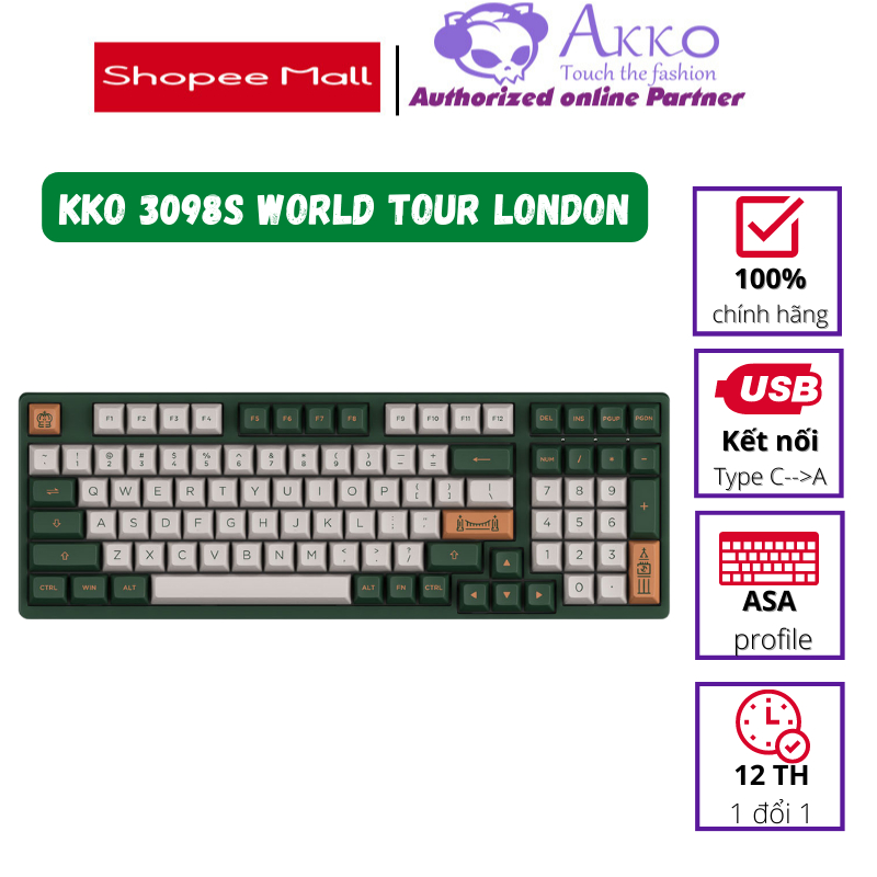 Bàn phím AKKO 3098S World Tour London (Hotswap / Foam tiêu âm / RGB / AKKO CS switch)