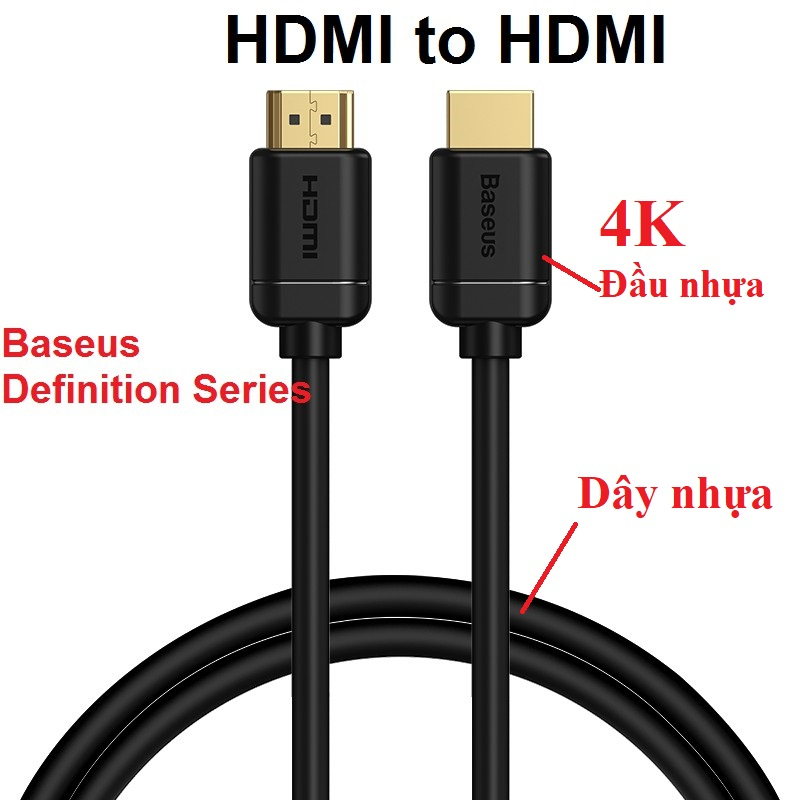 [HDMI2.0 sang HDMI2.0] Cáp 2 đầu HDMI 4K nhựa PVC chắc chắn Baseus High Definition Series