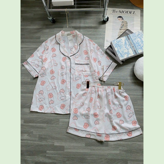 Bộ Pijama Áo Cọc Quần Đùi Lụa Mango - Booty Boutique