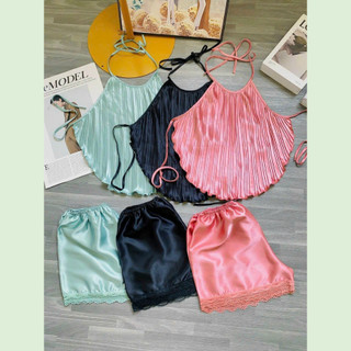 Set Bộ Yếm Dập Ly Lụa Satin - Booty Boutique
