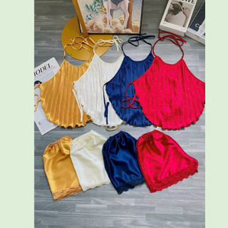 Set Bộ Yếm Dập Ly Lụa Satin - Booty Boutique