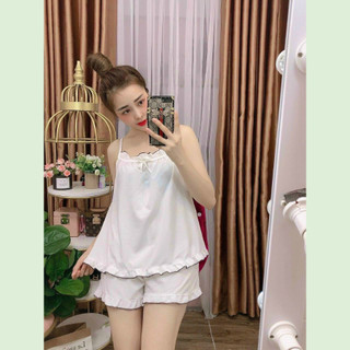 Set Đồ Mặc Ngủ 2 Dây Trơn Lụa Satin - Booty Boutique