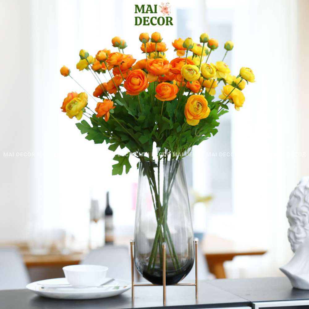 Hoa trà mao lương 4 bông, hoa giả để bàn, quán cafe, cành hoa mao lương lụa đẹp - Mai Decor