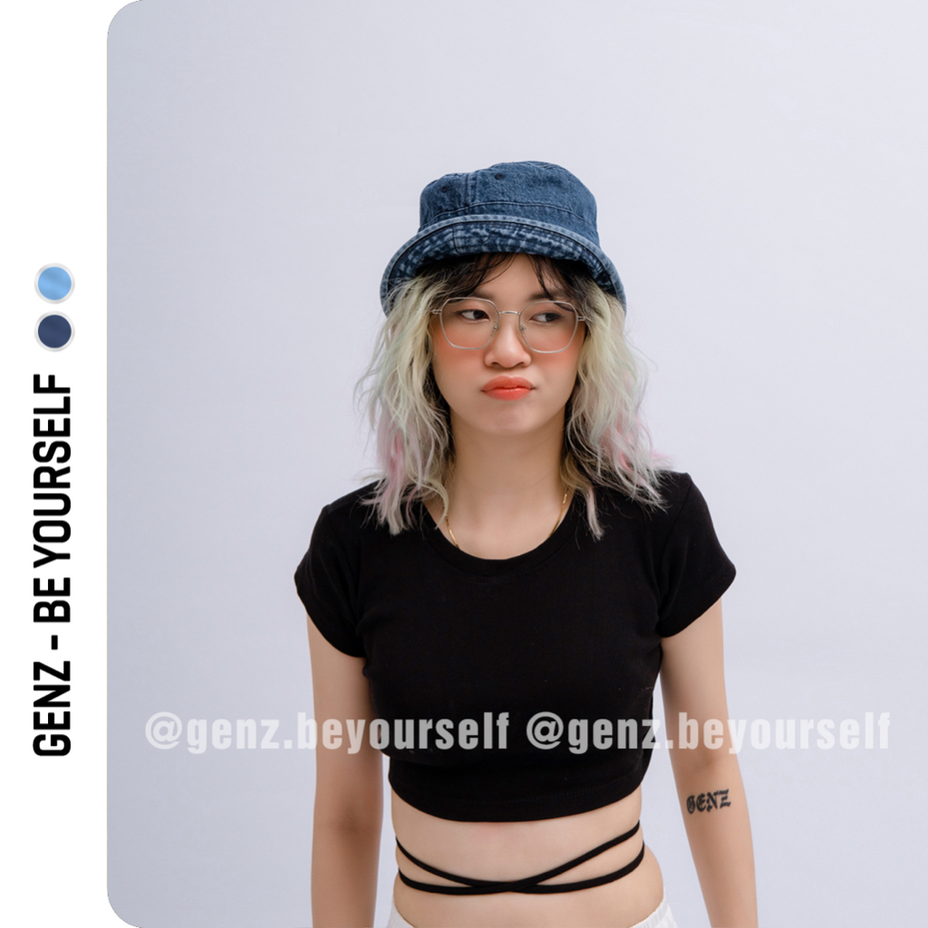Mũ bucket denim vành tròn unisex GENZ nón tai bèo trơn basic ulzzang trẻ trung - GN18