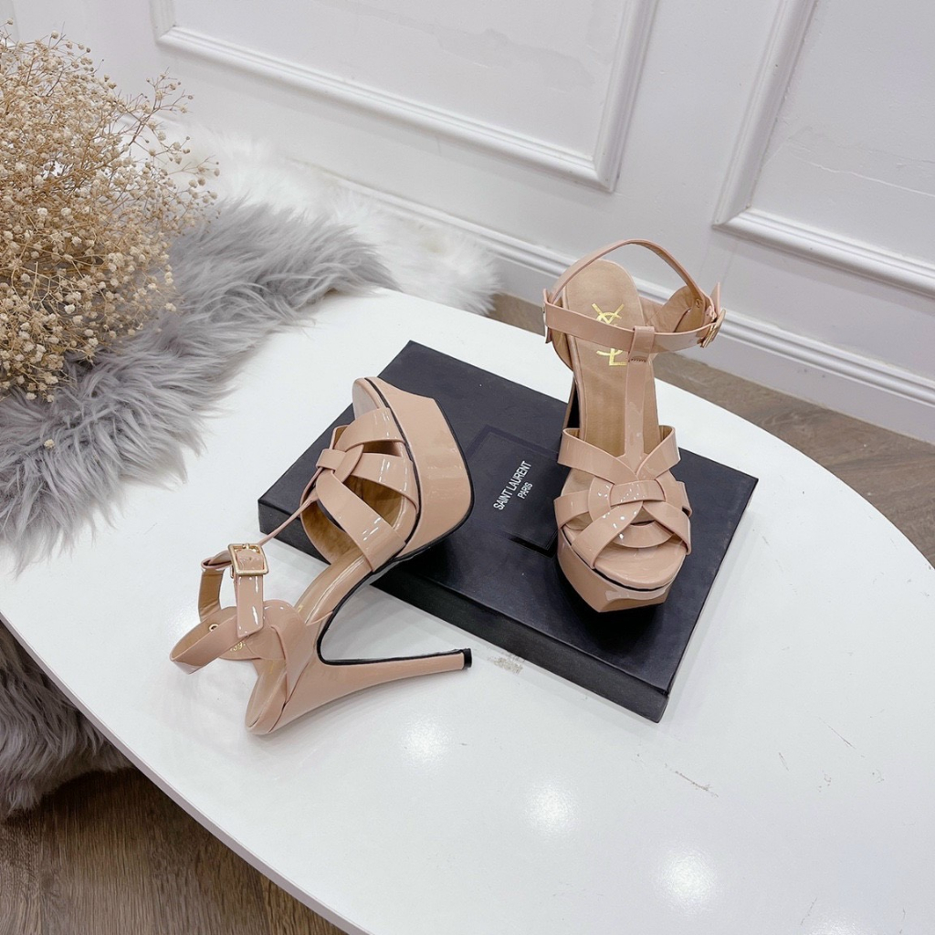 Sandal đế đúp da bóng dây xoắn cao cấp, gót 12cm