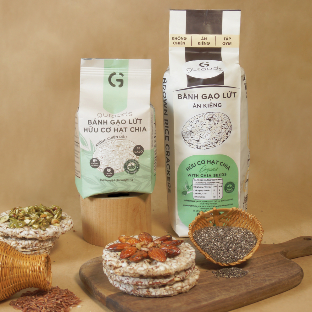 Bánh gạo lứt ăn kiêng hữu cơ hạt chia GUfoods (170g/300g/510g)  - Hạt chia organic, Không đường, Thuần chay