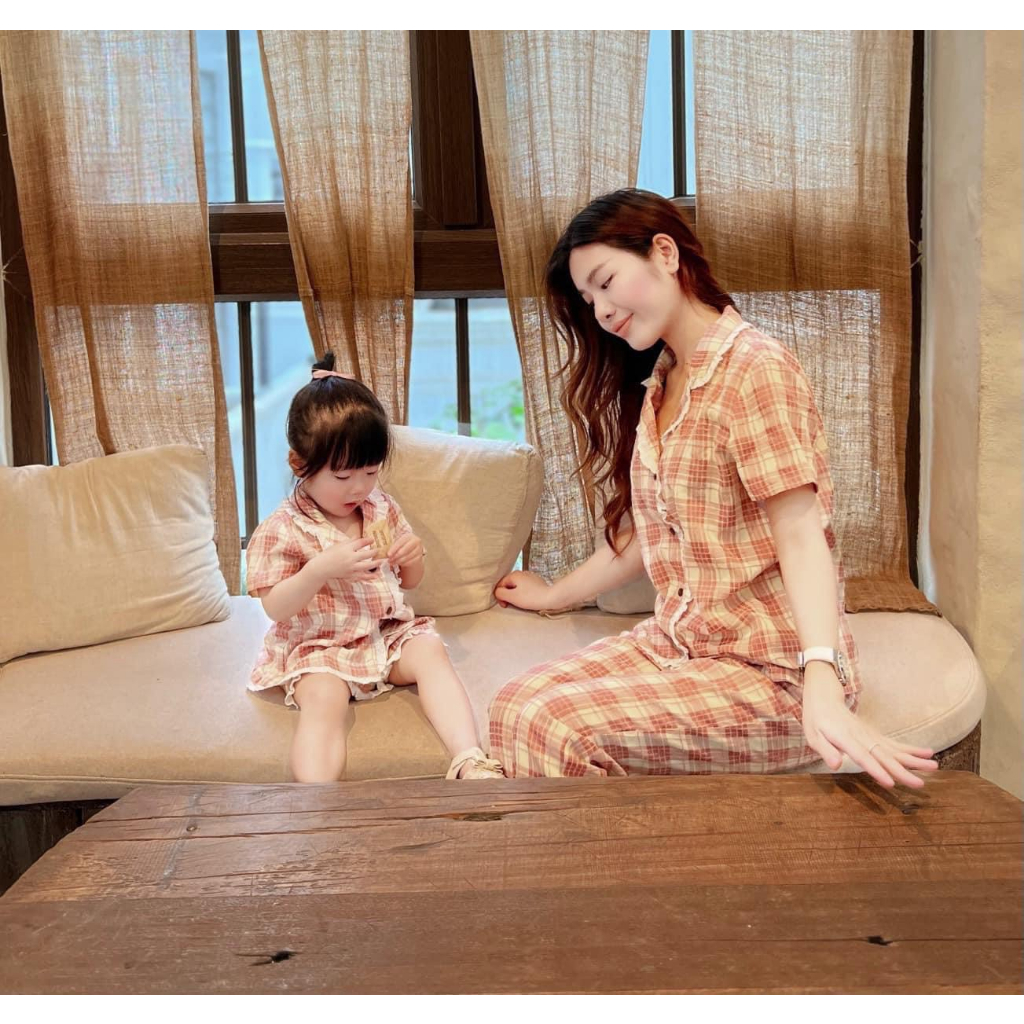 Bộ pijama mẹ bé - bộ mặc nhà mẹ bé trai + gái kẻ caro xinh xắn
