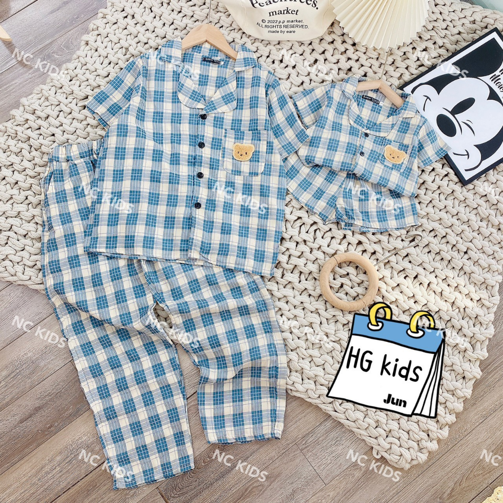 Bộ pijama mẹ bé - bộ mặc nhà mẹ bé trai + gái kẻ caro xinh xắn