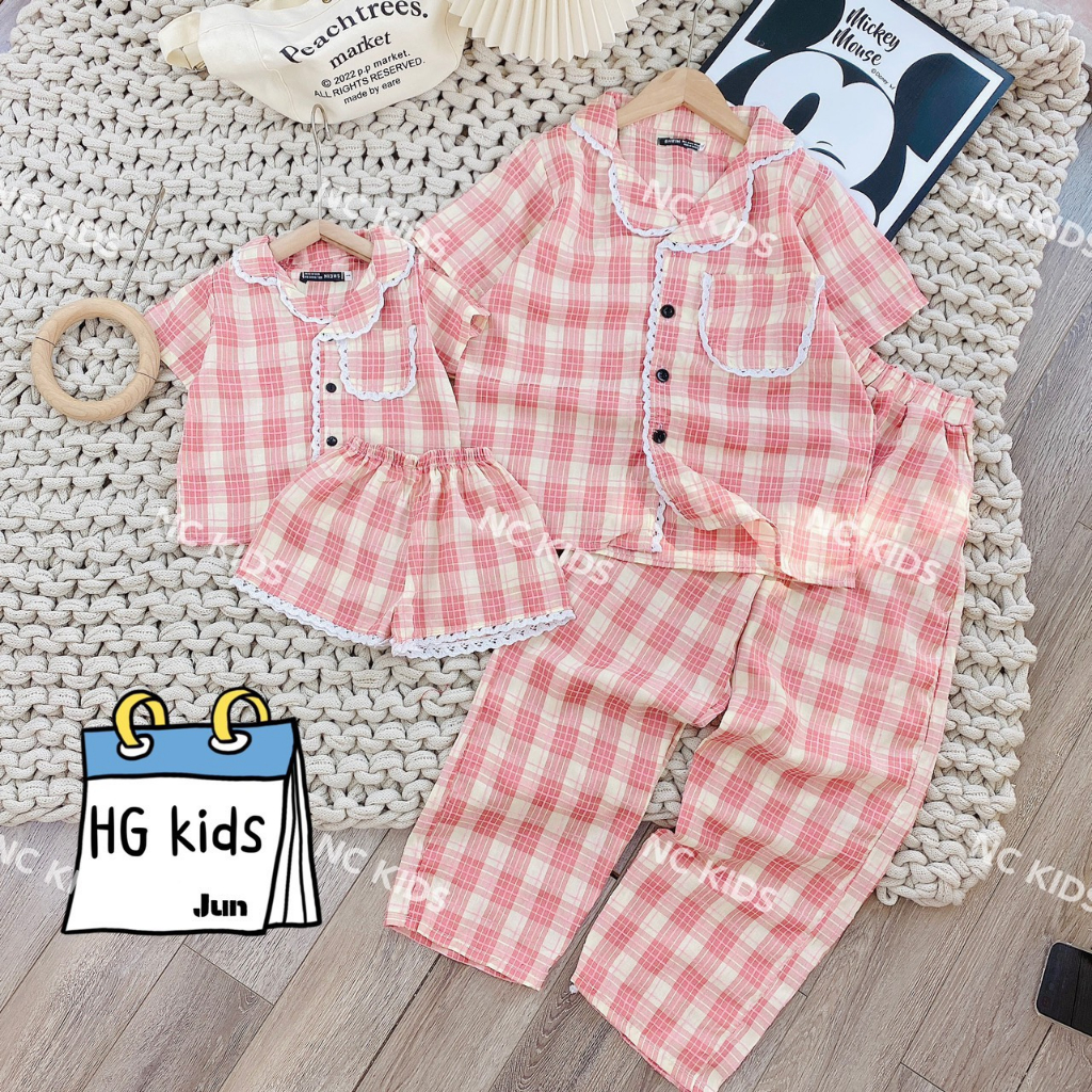 Bộ pijama mẹ bé - bộ mặc nhà mẹ bé trai + gái kẻ caro xinh xắn