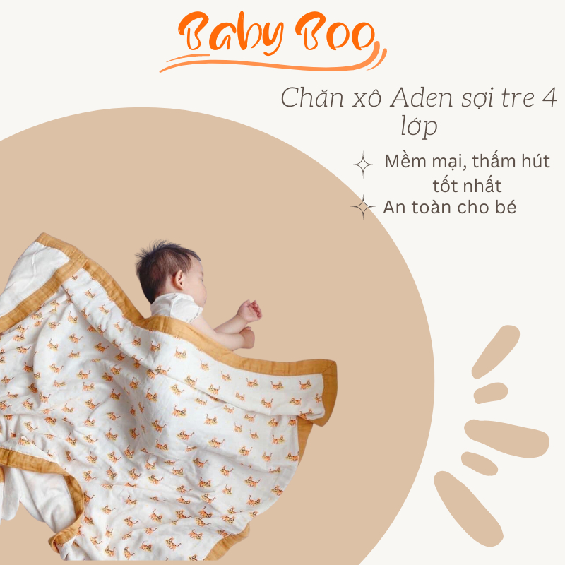 Chăn xô Aden sợi tre 4 lớp có viền xuất xịn [ babyboo ]