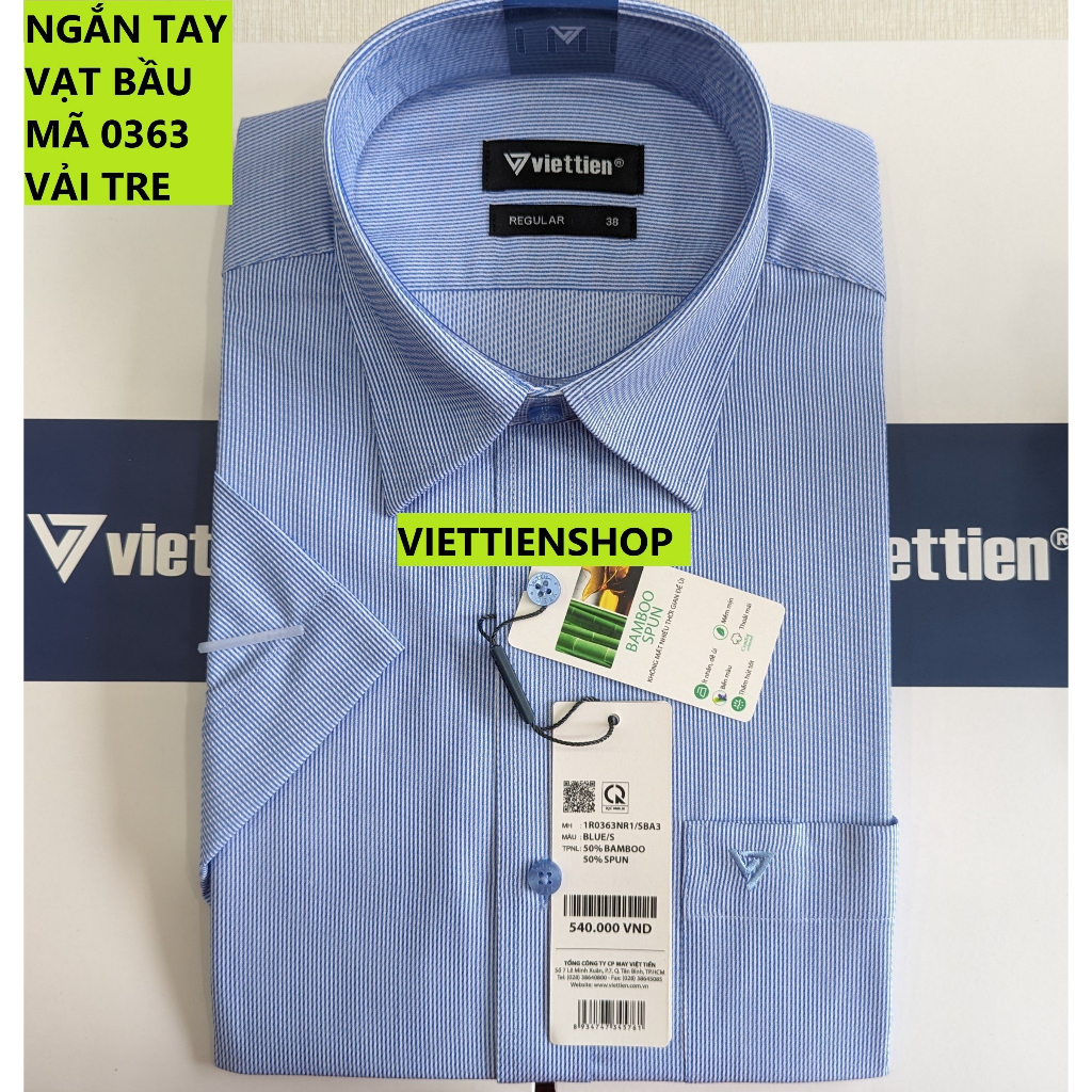 (0363 SS) ÁO SƠ MI VIỆT TIẾN NGẮN TAY VẢI TRE KẺ SỌC